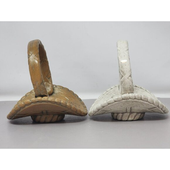 Set Of Two Vintag Handcrafted Ceramic Decorative Baskets With Handles - Picture 3 of 12